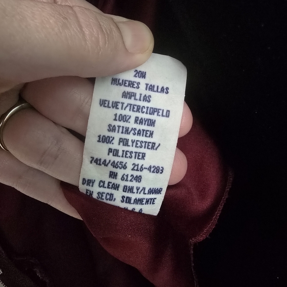 Cachet 20W Burgundy Satin and Velvet Short Sleeved Dress Empire Cherry Girl - Picture 9 of 13